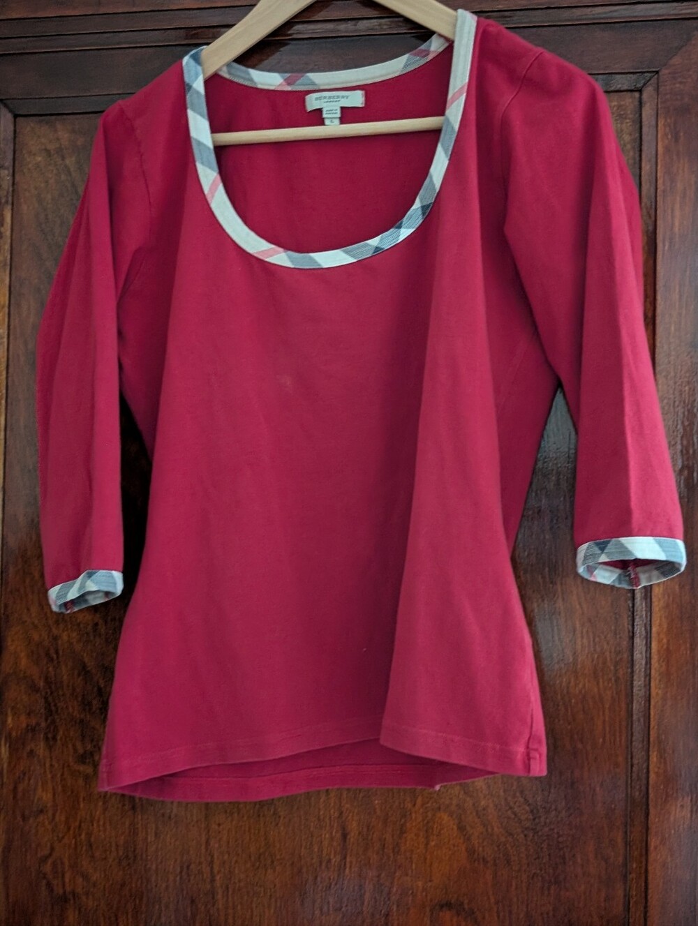 Burberry Red Short with Plaid Trim